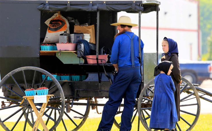 At what point did American Amish become noticeably "behind the times" technologically compared to their rural non-Amish neighbors?